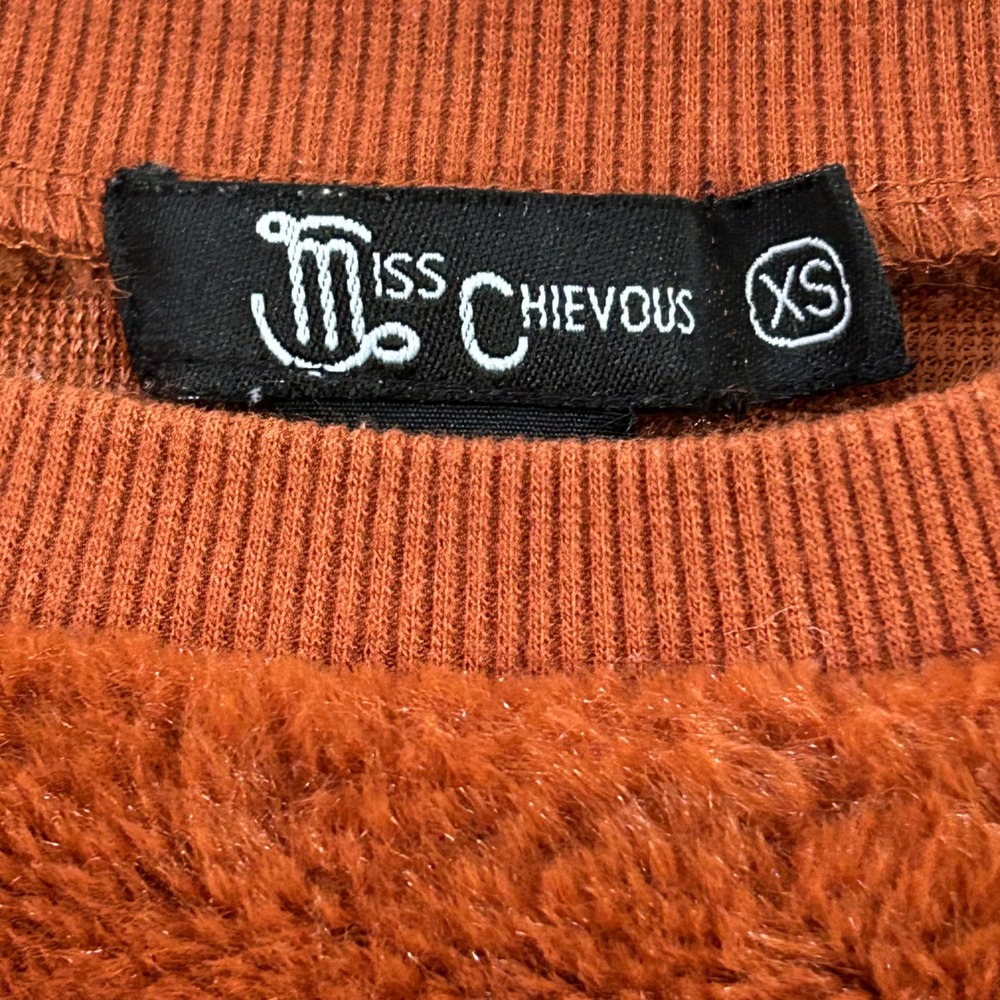 Miss Chievous Womens XS Colorblock Teddy Fleece Sweatshirt Rust Cream JM9796X211 - Picture 2 of 7